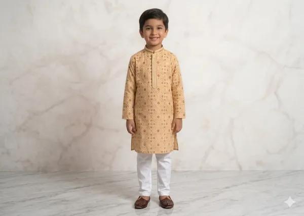 Festive_Peach_Geometric_Print_Kurta_With_Gotta_Patti_Highlights_