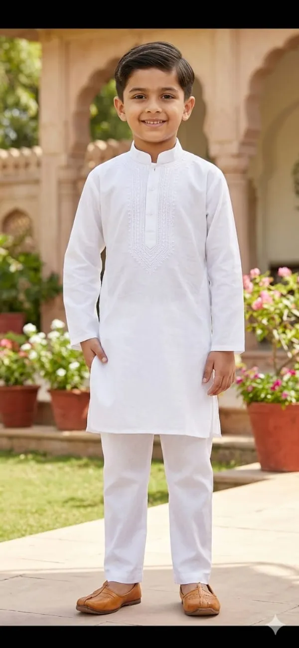 Kids_Pure_White_Chikankari_Kurta_And_Pajama_Set_