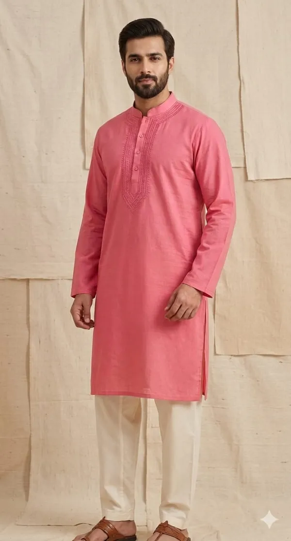 Lightweight_And_Breathable_Cotton_Kurta_In_Carrot_Pink_Colour_