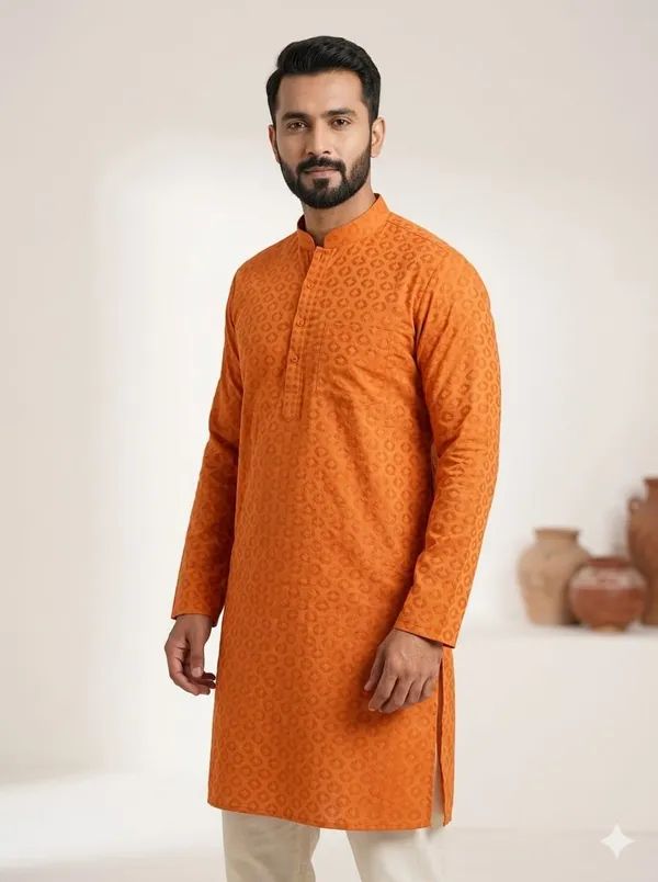 Orange_Ethnic_Cotton__Kurta_For_Men_