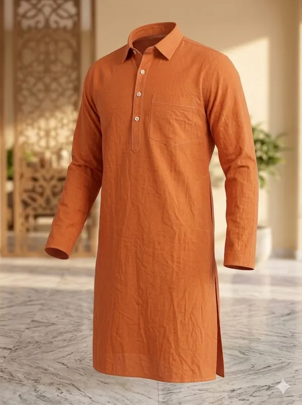 Orange_Cotton_Blend_Mix_Kurta_For_Men