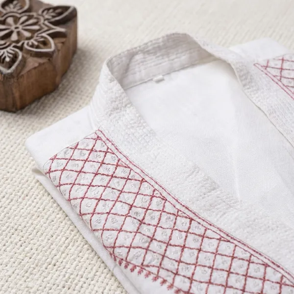 White_Khaddar_Cotton_Short_Kurta_For_Men