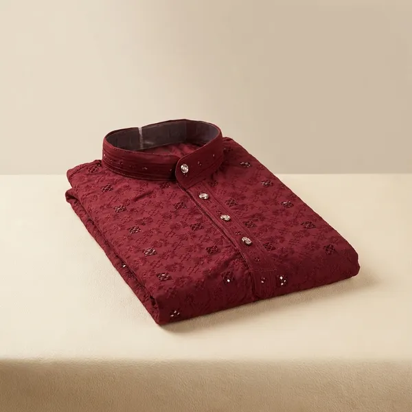 Maroon_Reyon_Kurta_For_Men