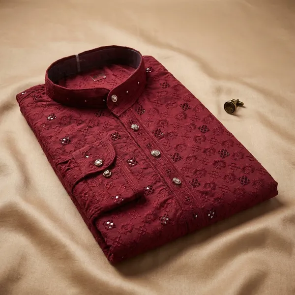 Maroon_Reyon_Kurta_For_Men
