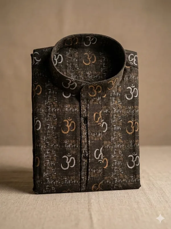 Grey_Jute_Cotton_Om_Print_Kurta_For_Men