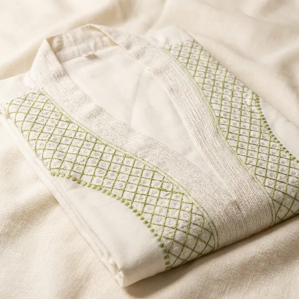 White_Khaddar_Cotton_Short_Kurta_For_Men