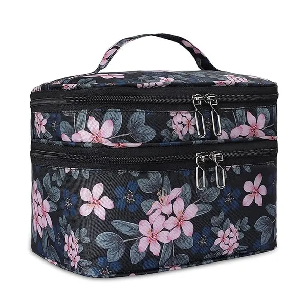 Black_And_Pink_Polyester_Double_Deck_Bag_For_Carrying_Clothes_And_Travel_Items