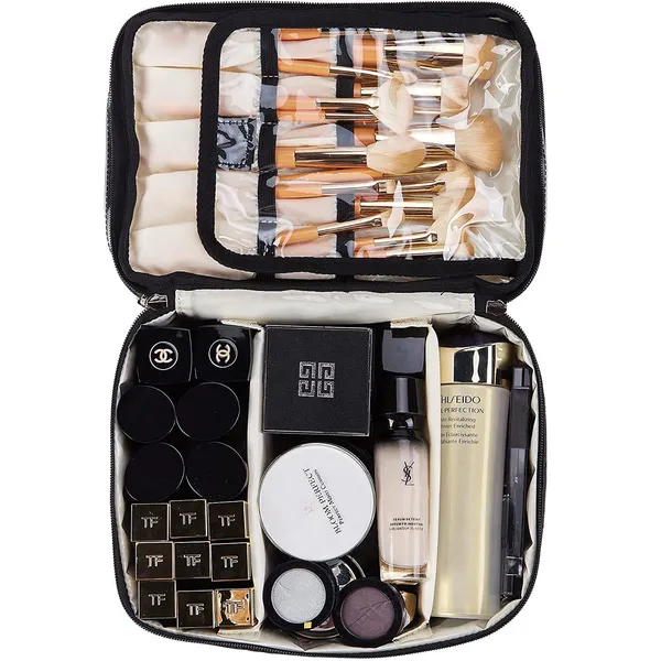 Black_Polyester_Double_Deck_Bag_For_Carrying_Personal_Items_And_Accessories