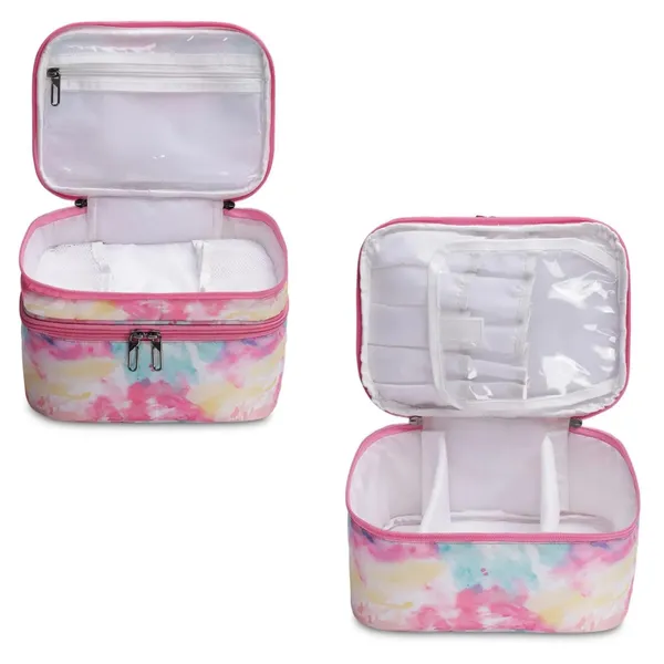 Pink_Polyester_Double_Deck_Bag_For_Carrying_Personal_Items_And_Accessories