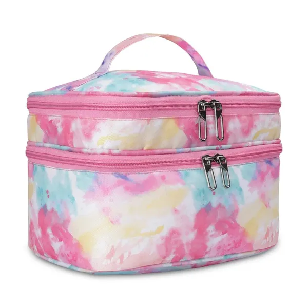 Pink_Polyester_Double_Deck_Bag_For_Carrying_Personal_Items_And_Accessories