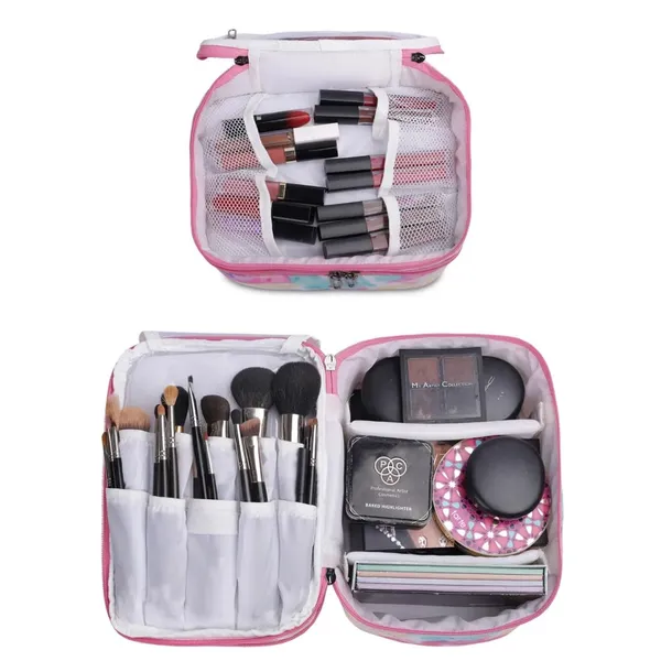 Pink_Polyester_Double_Deck_Bag_For_Carrying_Personal_Items_And_Accessories