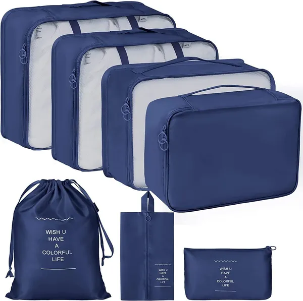 Blue_Nylon_Packing_Cubes_Set_For_Organizing_Clothes_And_Shoes_For_Travel_Pack_Of_7