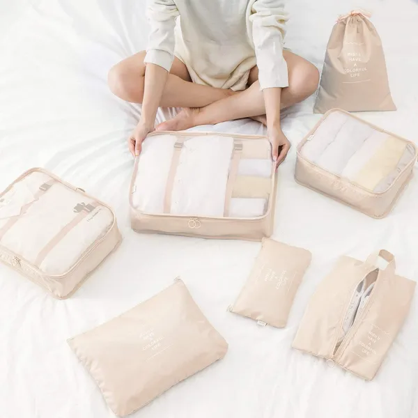 Beige_Nylon_Packing_Cubes_Set_For_Travel_Clothes_Organization_Pack_Of_7