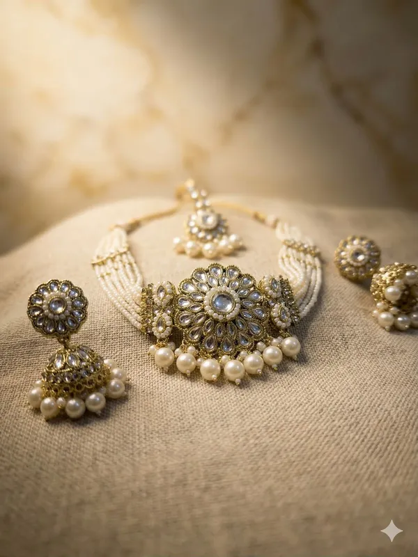 White_Alloy_Kundan_Pearl_Bridal_Jewelry_Set_For_Women