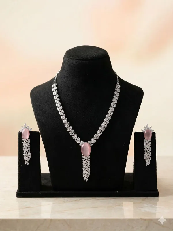 White_And_Pink_Alloy_American_Diamond_Stone_Necklace_Set_For_Women