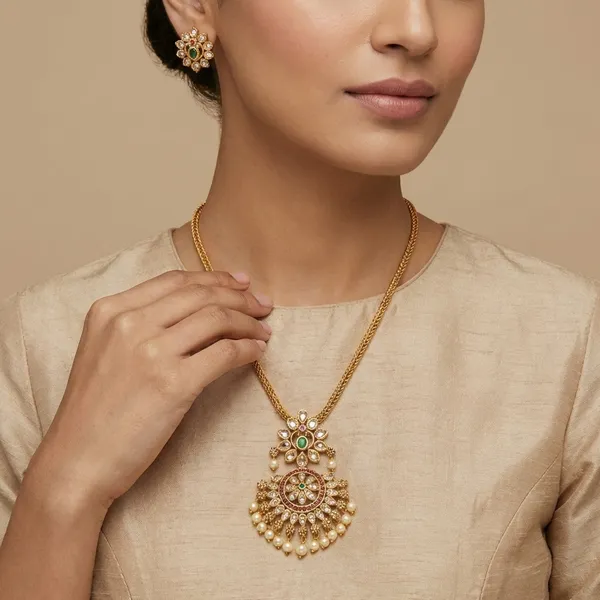 Gold_Alloy_Pearl_Pendant_Necklace_Set_For_Women