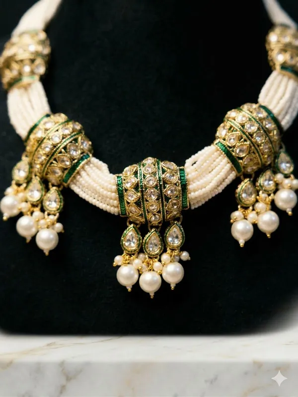 White_Alloy_Pearl_Kundan_Choker_Necklace_Set_For_Women