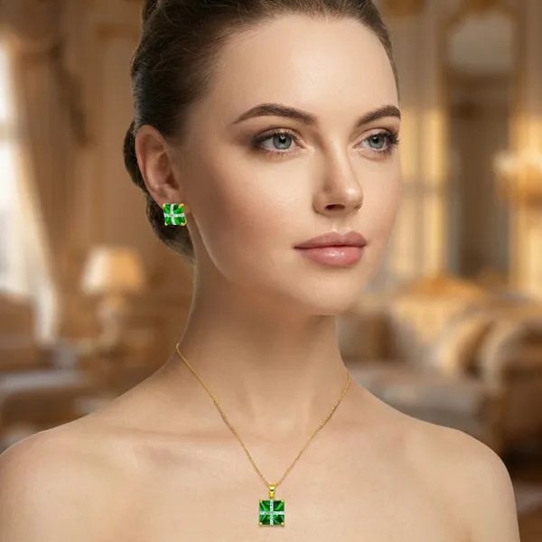 Green_Gold_Plated_Pendant_And_Earring_Set_For_Women