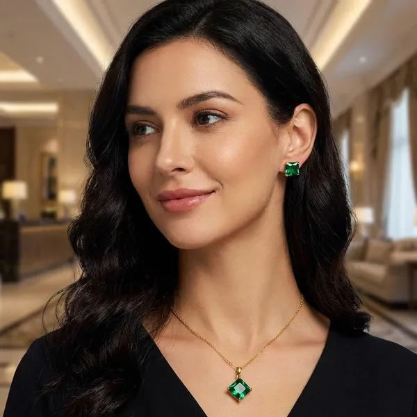 Green_Gold_Plated_Pendant_And_Earring_Set_For_Women