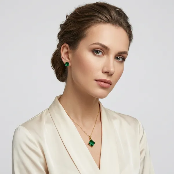 Green_Gold_Plated_Pendant_And_Earring_Set_For_Women