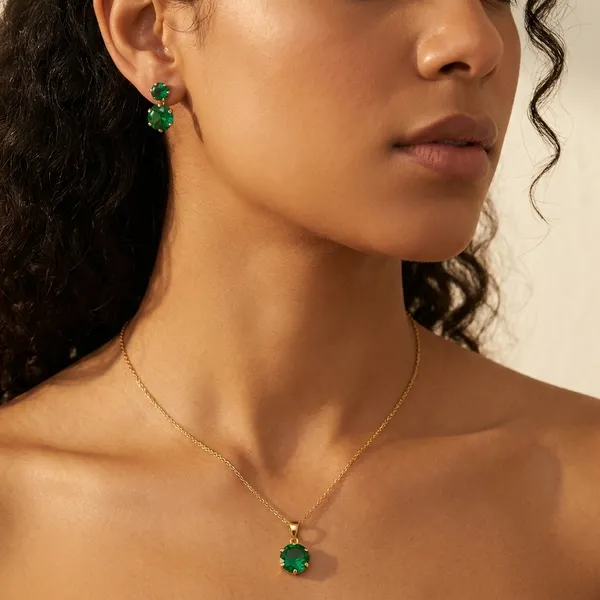 Green_Gold_Plated_Pendant_And_Earring_Set_For_Women