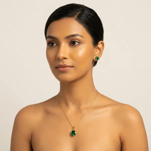 Green_Gold_Plated_Pendant_And_Earring_Set_For_Women