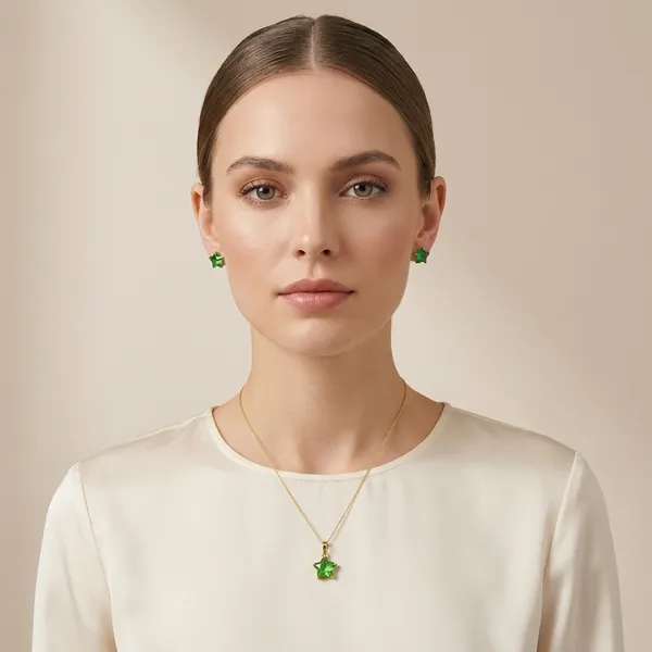 Green_Gold_Plated_Pendant_And_Earring_Set_For_Women