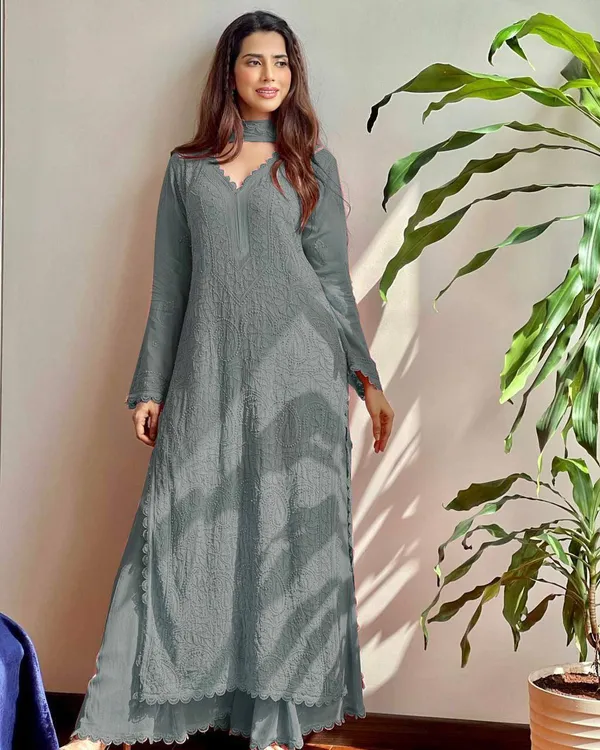 Gray_Fox_Georgette_Fabric_Chikankari_Kurti_For_Women