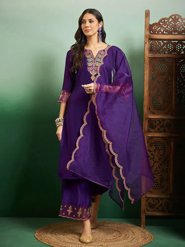 Blue_Chanderi_Silk_Kurti_With_Pant_And_Dupatta_Set_For_Women