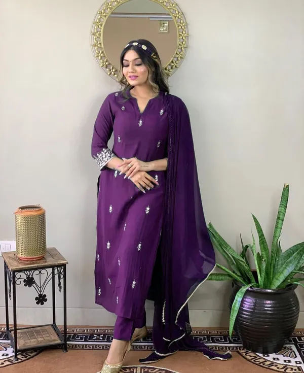 Blue_Rayon_Slub_Kurti_With_Pant_And_Dupatta_Set_For_Women