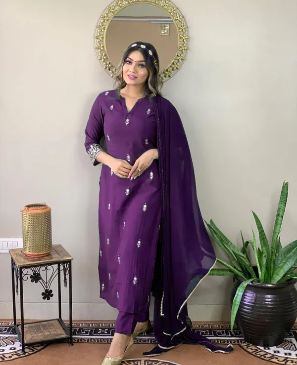 Blue_Rayon_Slub_Kurti_With_Pant_And_Dupatta_Set_For_Women