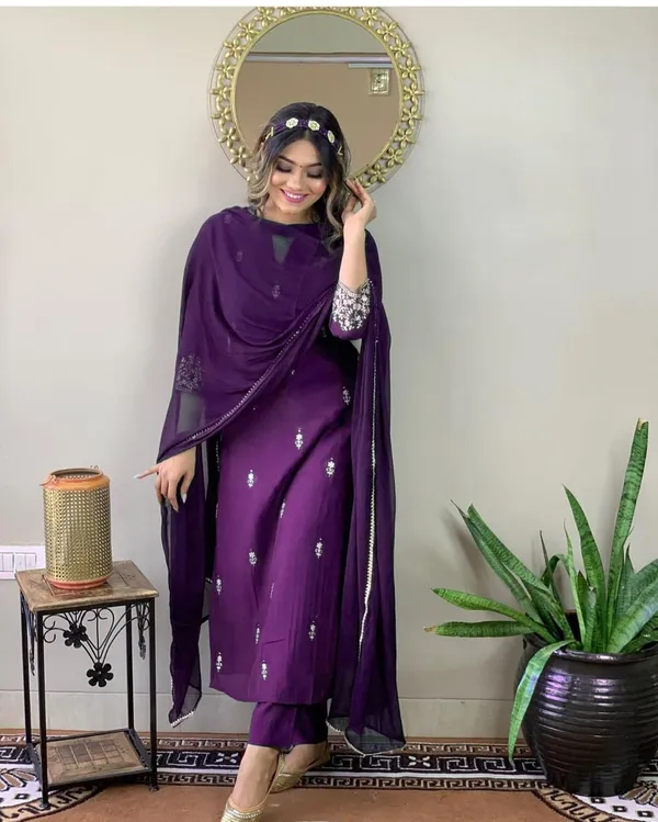 Blue_Rayon_Slub_Kurti_With_Pant_And_Dupatta_Set_For_Women