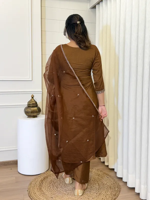 Brown_Vichitra_Silk_Kurti_With_Pant_And_Dupatta_Set_For_Women