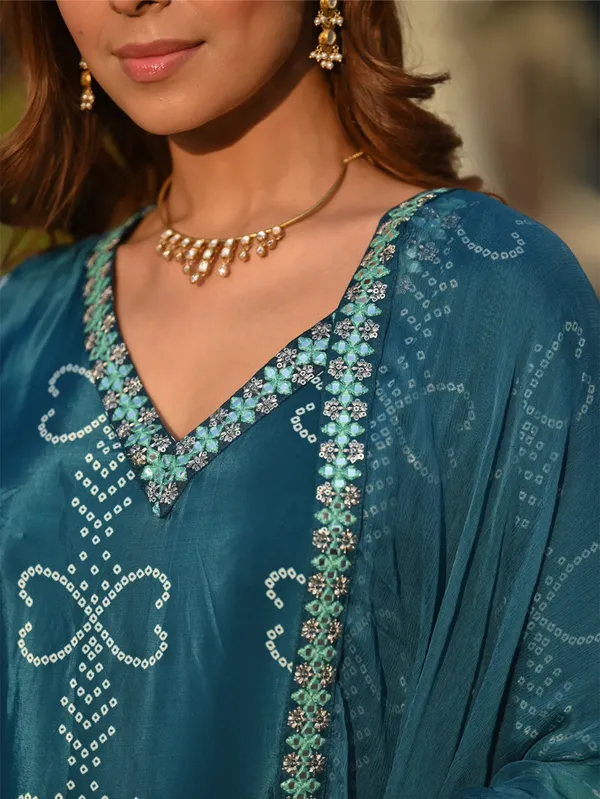 Blue_Chinon_Silk_Kurti_With_Pant_And_Dupatta_Set_For_Women