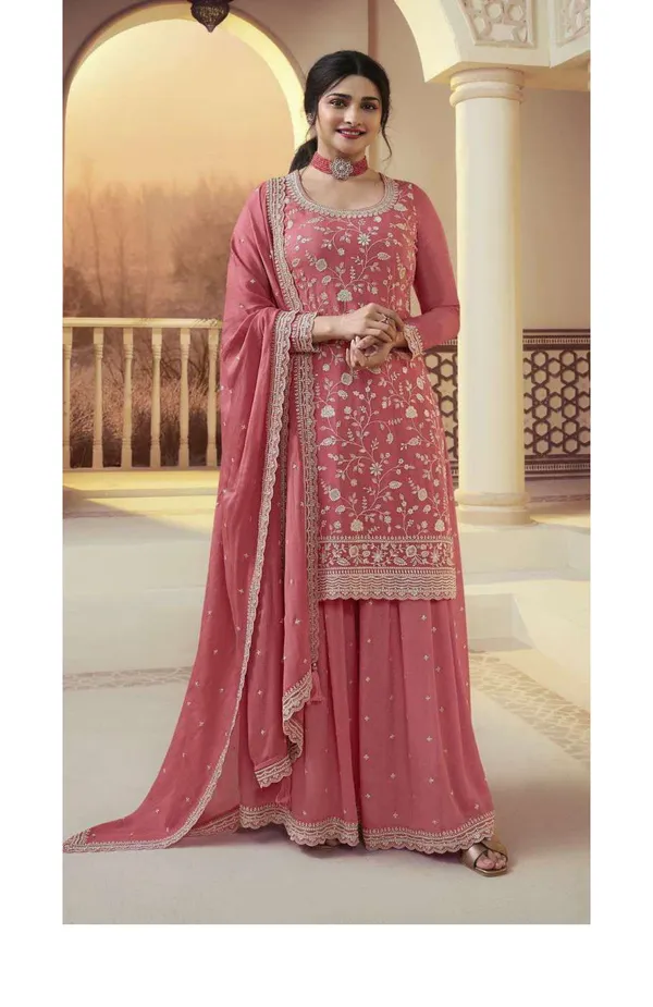 Light_Pink_Vichitra_Kurti_With_Pant_And_Dupatta_Set_For_Women