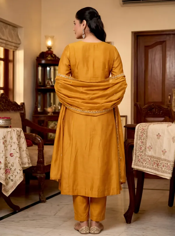 Orange_Vichitra_Silk_Kurti_With_Pant_And_Dupatta_Set_For_Women