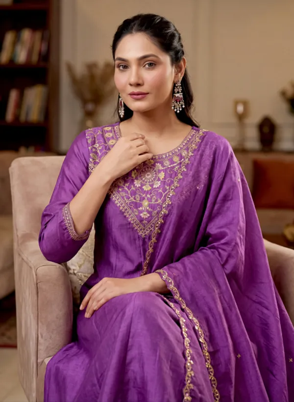 Purple_Vichitra_Silk_Kurti_With_Pant_And_Dupatta_Set_For_Women