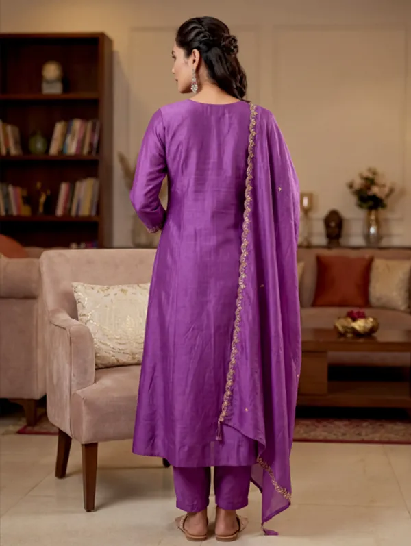 Purple_Vichitra_Silk_Kurti_With_Pant_And_Dupatta_Set_For_Women