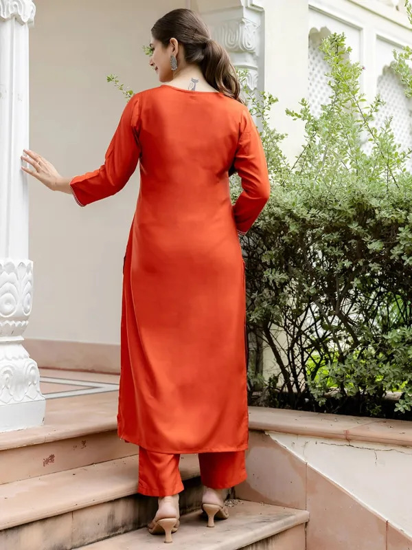 Orange_Viscose_Rayon_Kurti_With_Pant_And_Dupatta_Set_For_Women