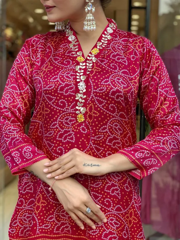 Red_Viscose_Silk_Kurti_With_Pant_And_Dupatta_Set_For_Women