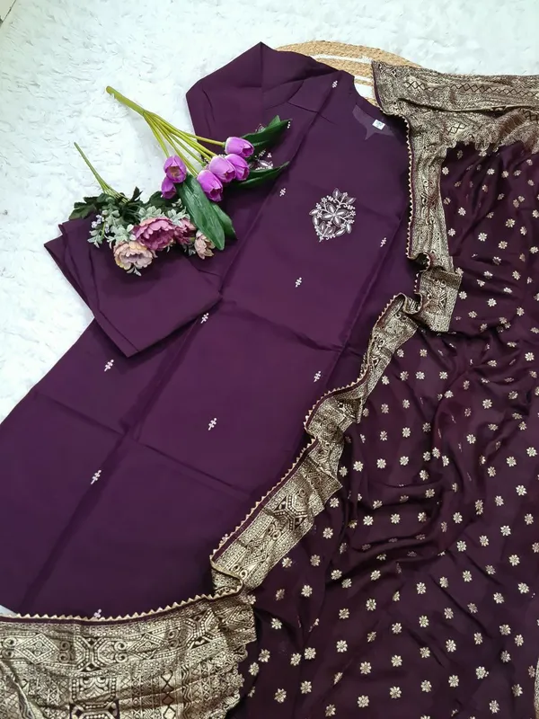 Purple_Chanderi_Silk_Kurti_With_Pant_And_Dupatta_Set_For_Women