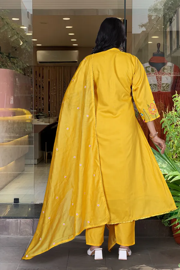 Ganga_Yellow_Chanderi_Silk_Kurti_With_Pant_And_Dupatta_Set_For_Women
