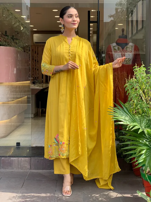 Ganga_Yellow_Chanderi_Silk_Kurti_With_Pant_And_Dupatta_Set_For_Women