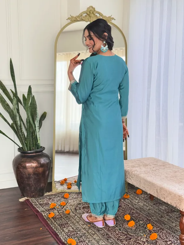 Sky_Blue_And_Purple_Cotton_Kurti_With_Pant_And_Dupatta_Set_For_Women