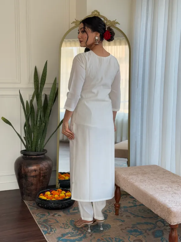 White_And_Brown_Roman_Silk_Kurti_With_Pant_And_Dupatta_Set_For_Women