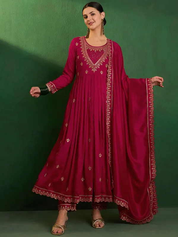 Red_Vichitra_Kurti_With_Pant_And_Dupatta_Set_For_Women