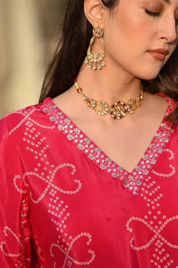 Red_Chinon_Silk_Kurti_With_Pant_And_Dupatta_Set_For_Women
