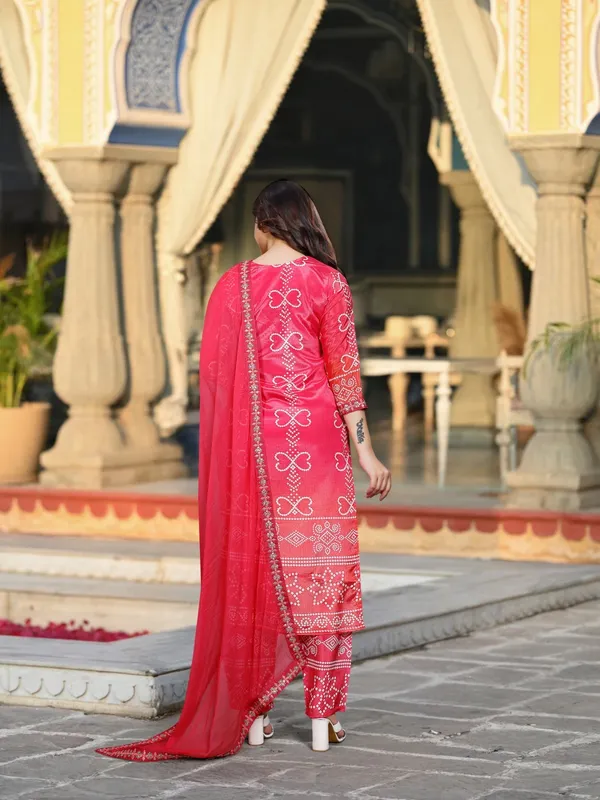 Red_Chinon_Silk_Kurti_With_Pant_And_Dupatta_Set_For_Women