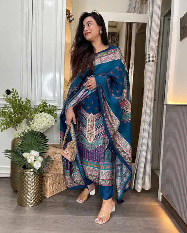 Blue_Rayon_Kurti_With_Pant_And_Dupatta_Set_For_Women