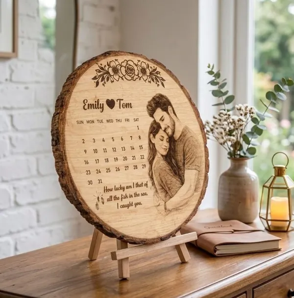 Personalized_Wooden_Photo_Calendar_With_Stand_Engraved_Couple_Portrait_&_Quote